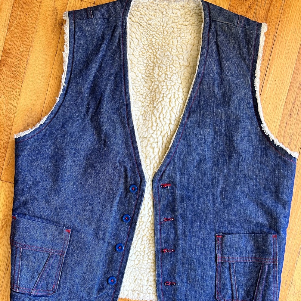 Denim and shearling vest